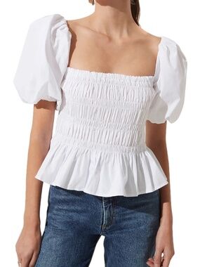 ASTR the label puff sleeve smocked blouse